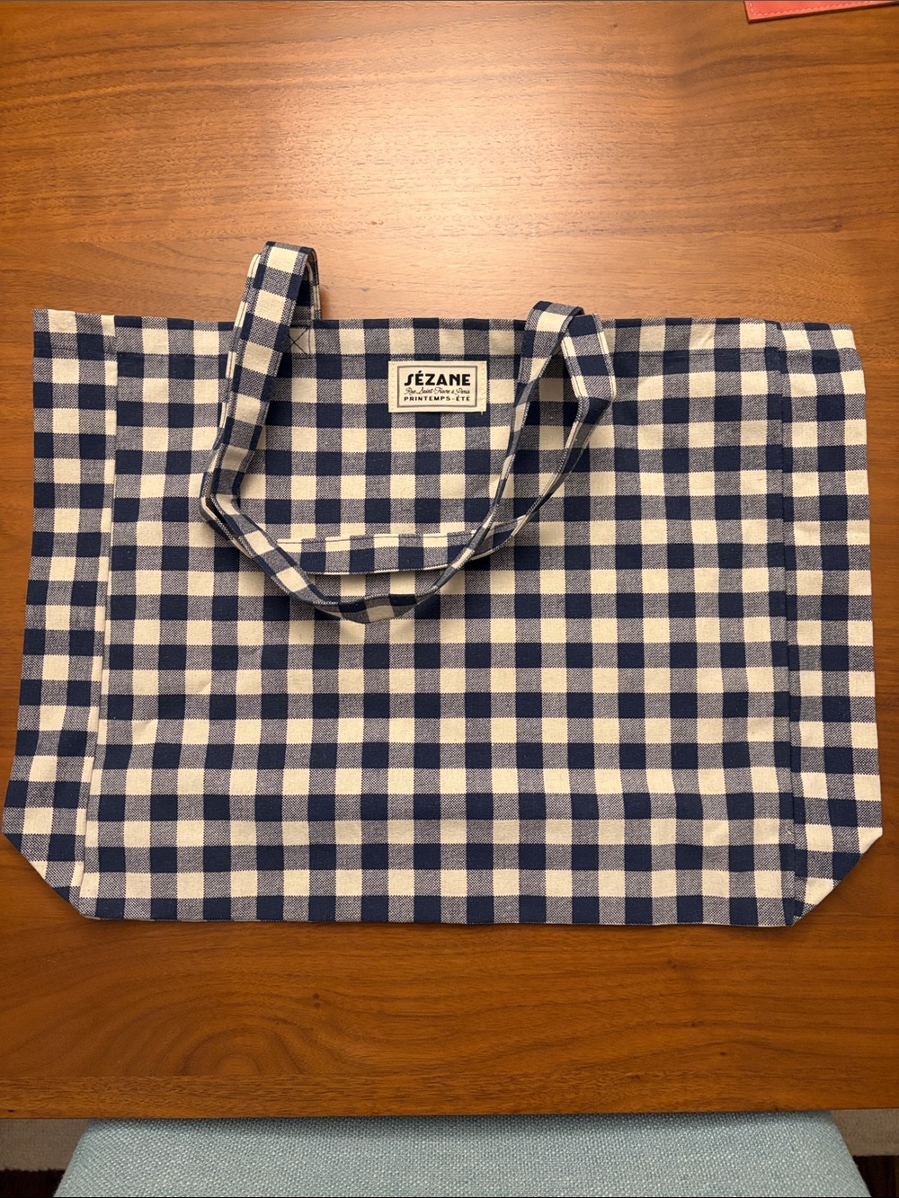 Sézane Navy and White Gingham Tote Bag
